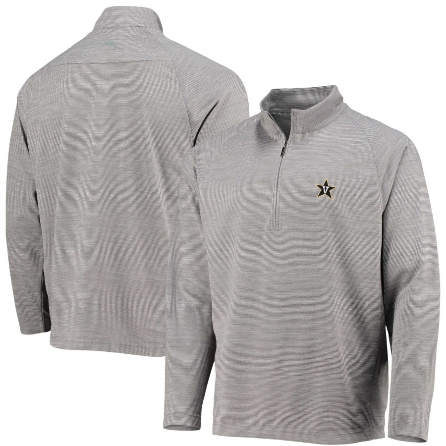 Men * | Online Discount Men'S Tommy Bahama Charcoal Vanderbilt Commodores Play Action Raglan Half-Zip Jacket