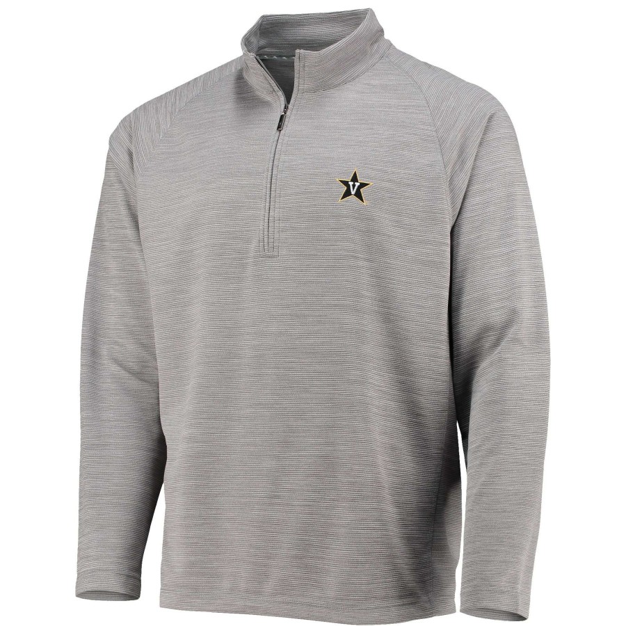 Men * | Online Discount Men'S Tommy Bahama Charcoal Vanderbilt Commodores Play Action Raglan Half-Zip Jacket