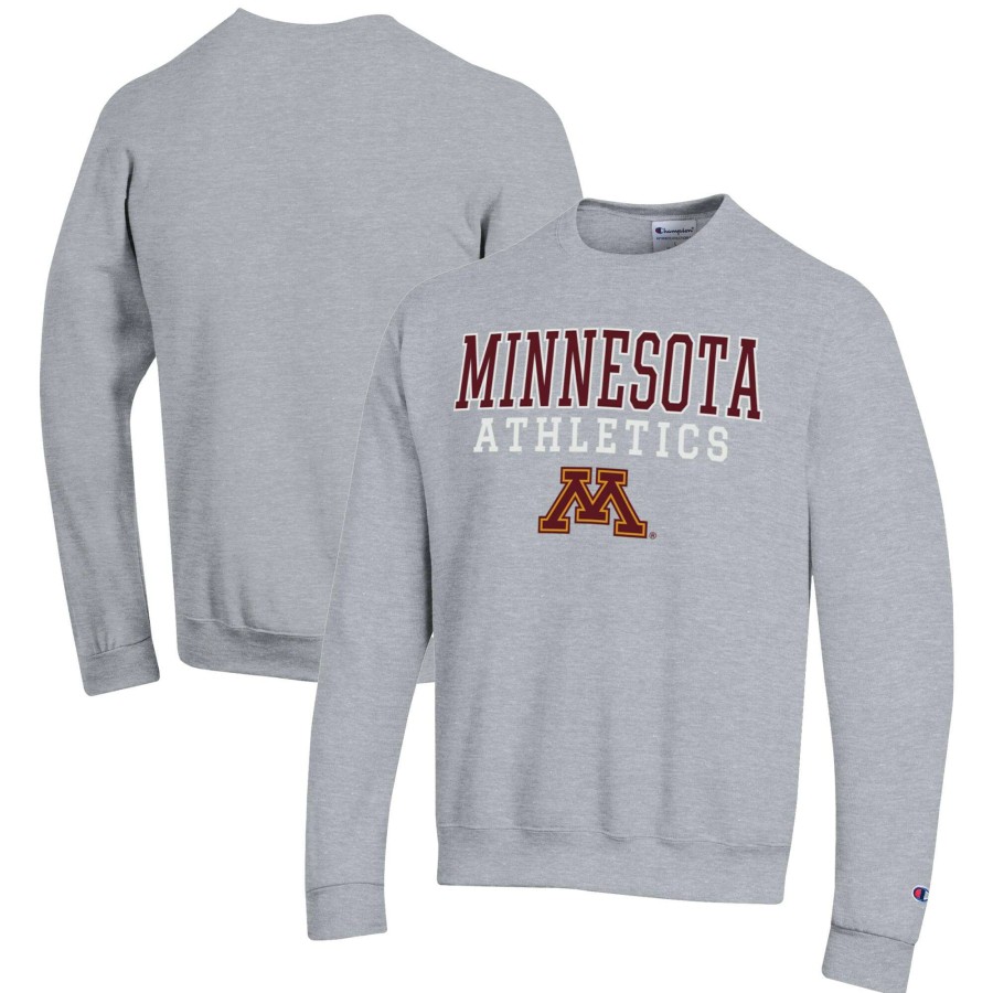 Men * | Tendy Style Men'S Champion Gray Minnesota Golden Gophers Athletics Logo Stack Pullover Sweatshirt