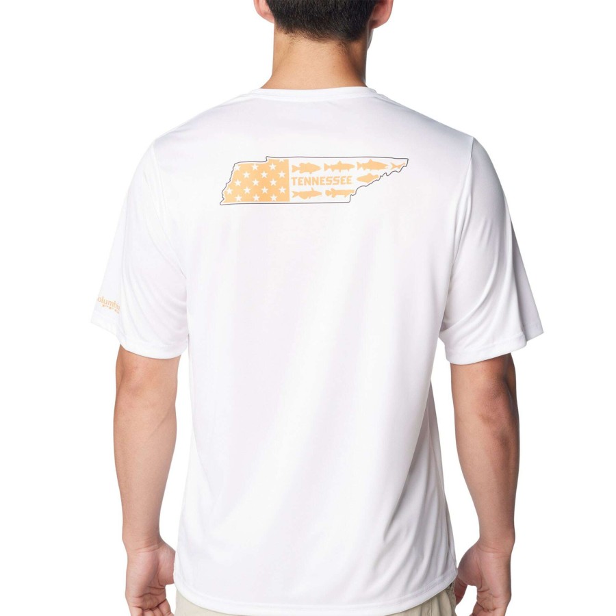 Men * | Best Sellers Men'S Columbia White Tennessee Volunteers Terminal Tackle State Omni-Shade T-Shirt