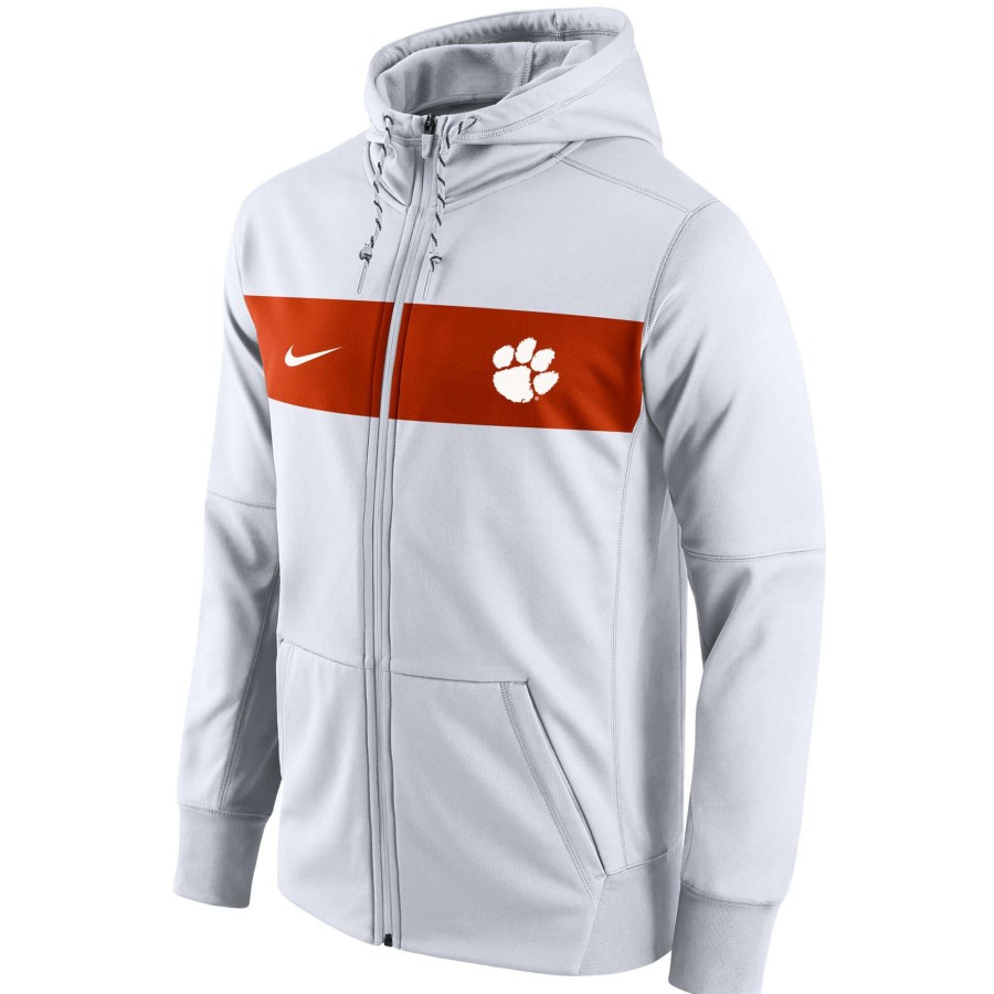 Men * | Hot Sell Men'S Nike White Clemson Tigers Logo Performance Full-Zip Hoodie