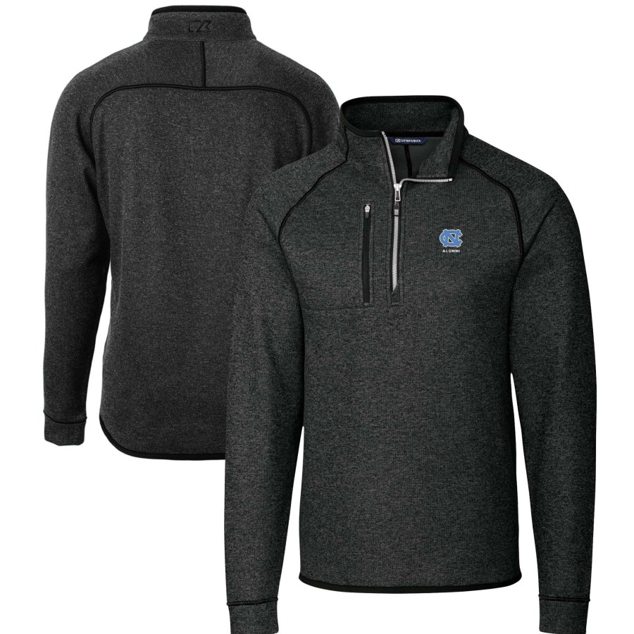 Men * | Bestsellers Men'S Cutter & Buck Heather Charcoal North Carolina Tar Heels Alumni Logo Mainsail Sweater-Knit Half-Zip Pullover Jacket