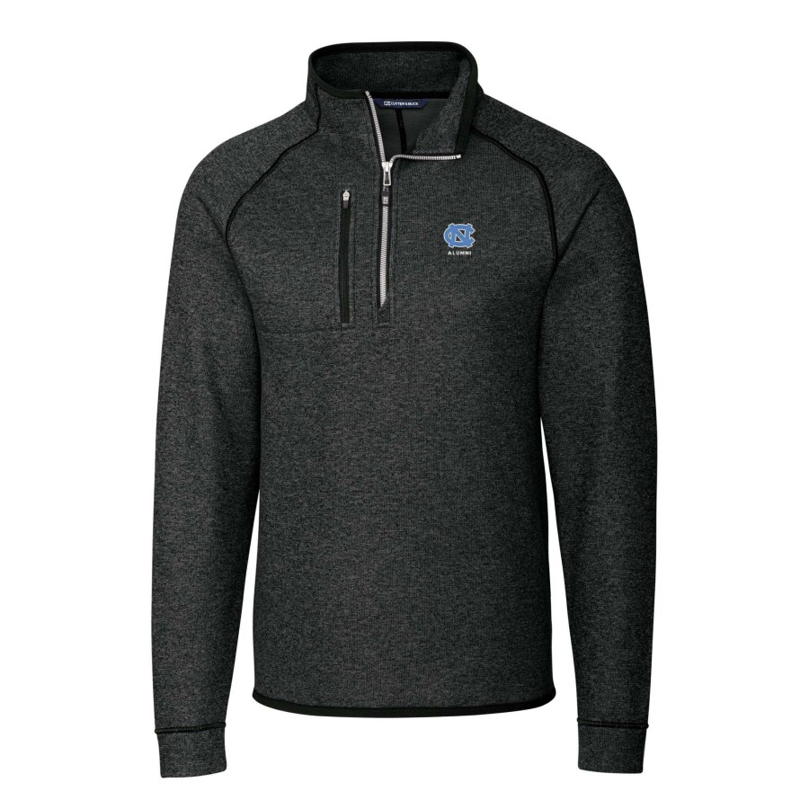 Men * | Bestsellers Men'S Cutter & Buck Heather Charcoal North Carolina Tar Heels Alumni Logo Mainsail Sweater-Knit Half-Zip Pullover Jacket