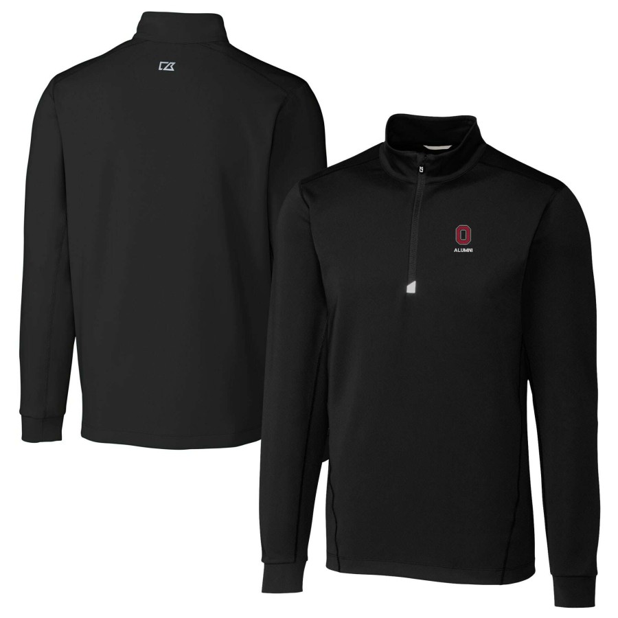 Men * | Original Men'S Cutter & Buck Black Ohio State Buckeyes Alumni Logo Traverse Stretch Quarter-Zip Pullover Top