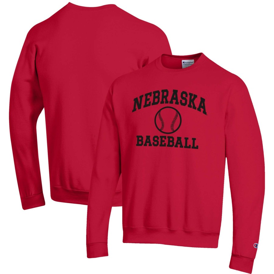 Men * | Best Quality Men'S Champion Scarlet Nebraska Huskers Baseball Icon Crewneck Pullover Sweatshirt