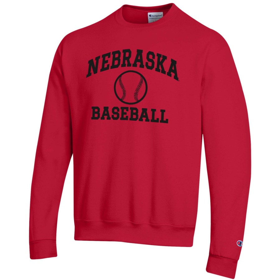 Men * | Best Quality Men'S Champion Scarlet Nebraska Huskers Baseball Icon Crewneck Pullover Sweatshirt