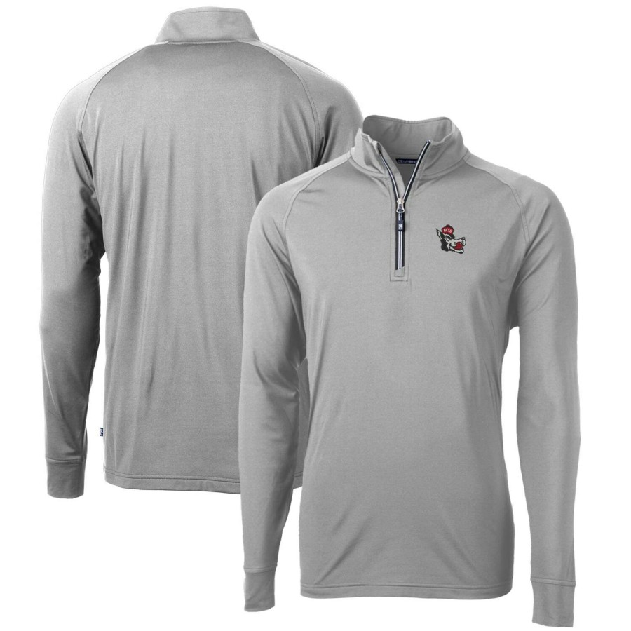 Men * | Lower Prices Men'S Cutter & Buck Gray Nc State Wolfpack Adapt Eco Knit Stretch Recycled Big & Tall Quarter-Zip Pullover Top