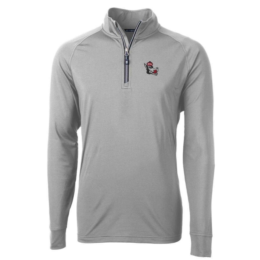 Men * | Lower Prices Men'S Cutter & Buck Gray Nc State Wolfpack Adapt Eco Knit Stretch Recycled Big & Tall Quarter-Zip Pullover Top