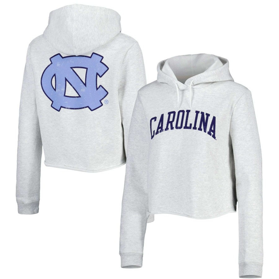 Women * | Clearance Sale Women'S League Collegiate Wear Ash North Carolina Tar Heels 2-Hit 1636 Cropped Pullover Hoodie