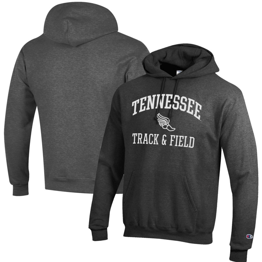 Men * | Online Discount Men'S Champion Charcoal Tennessee Volunteers Track & Field Icon Powerblend Pullover Hoodie