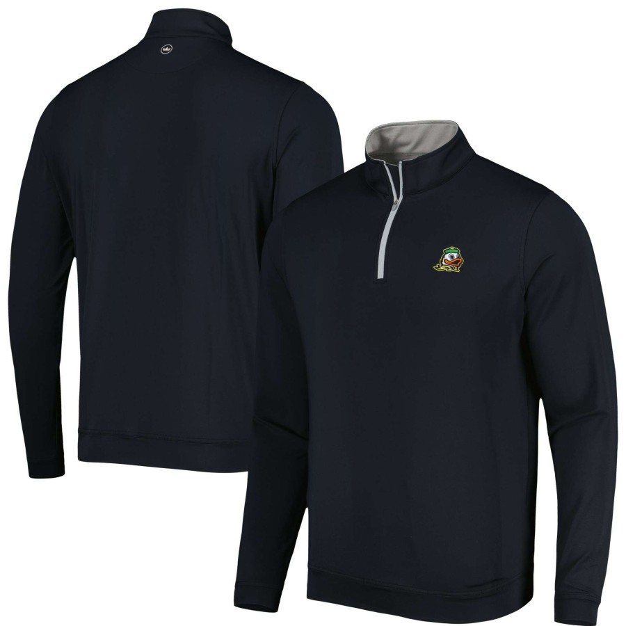 Men * | Reliable Quality Men'S Peter Millar Black Oregon Ducks Perth Performance Quarter-Zip Top