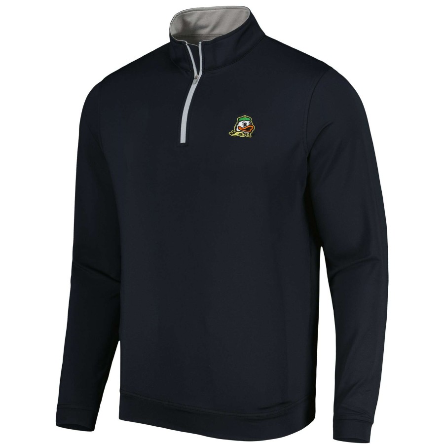 Men * | Reliable Quality Men'S Peter Millar Black Oregon Ducks Perth Performance Quarter-Zip Top