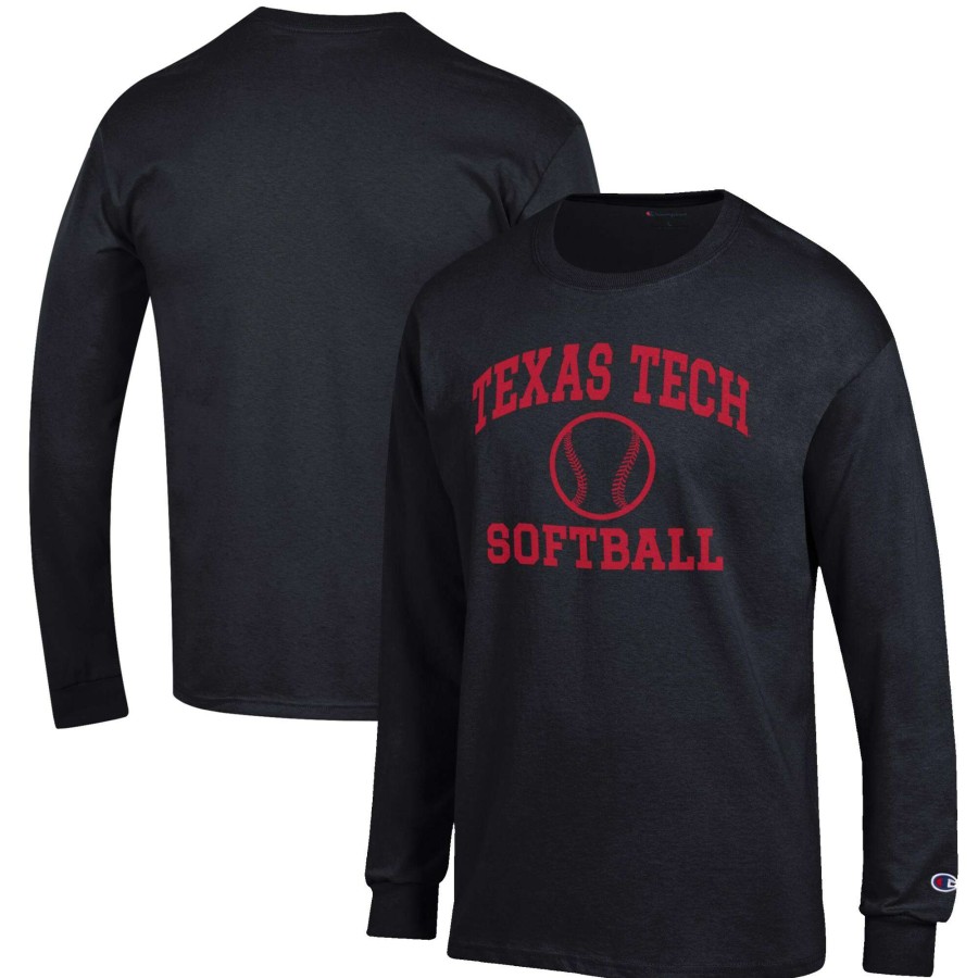 Men * | Bestsellers Men'S Champion Black Texas Tech Red Raiders Softball Icon Long Sleeve T-Shirt