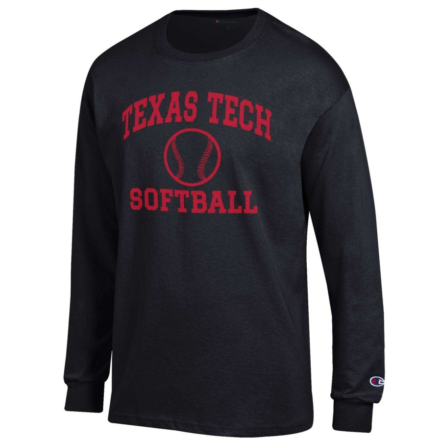 Men * | Bestsellers Men'S Champion Black Texas Tech Red Raiders Softball Icon Long Sleeve T-Shirt