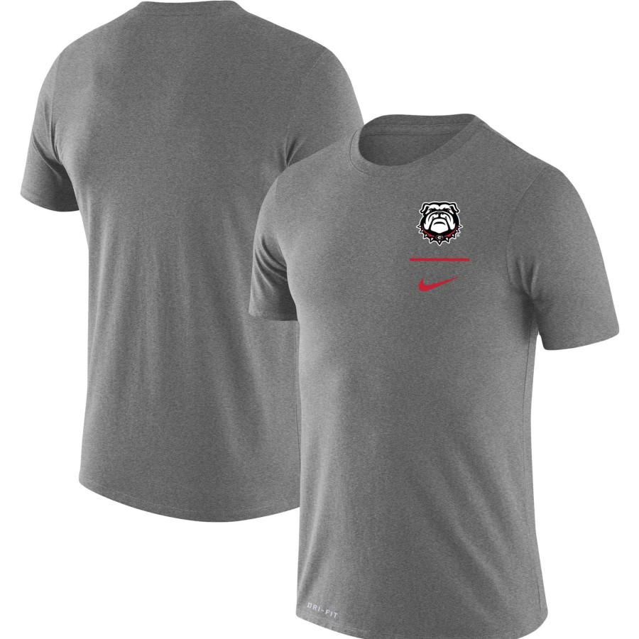 Men * | Bestsellers Men'S Nike Heathered Gray Georgia Bulldogs Mascot Logo Stack Legend Performance T-Shirt