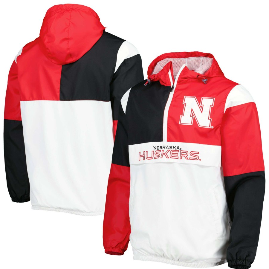 Men * | Tendy Style Men'S G-Iii Sports By Carl Banks White/Scarlet Nebraska Huskers Fair Catch Half-Zip Anorak Jacket