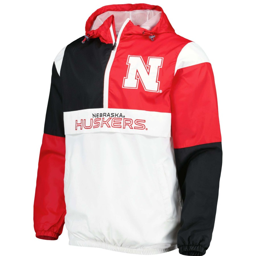 Men * | Tendy Style Men'S G-Iii Sports By Carl Banks White/Scarlet Nebraska Huskers Fair Catch Half-Zip Anorak Jacket