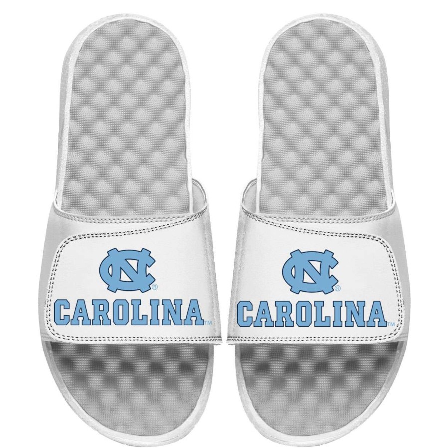 Men * | Reliable Quality Men'S Islide White North Carolina Tar Heels Wordmark Logo Slide Sandals