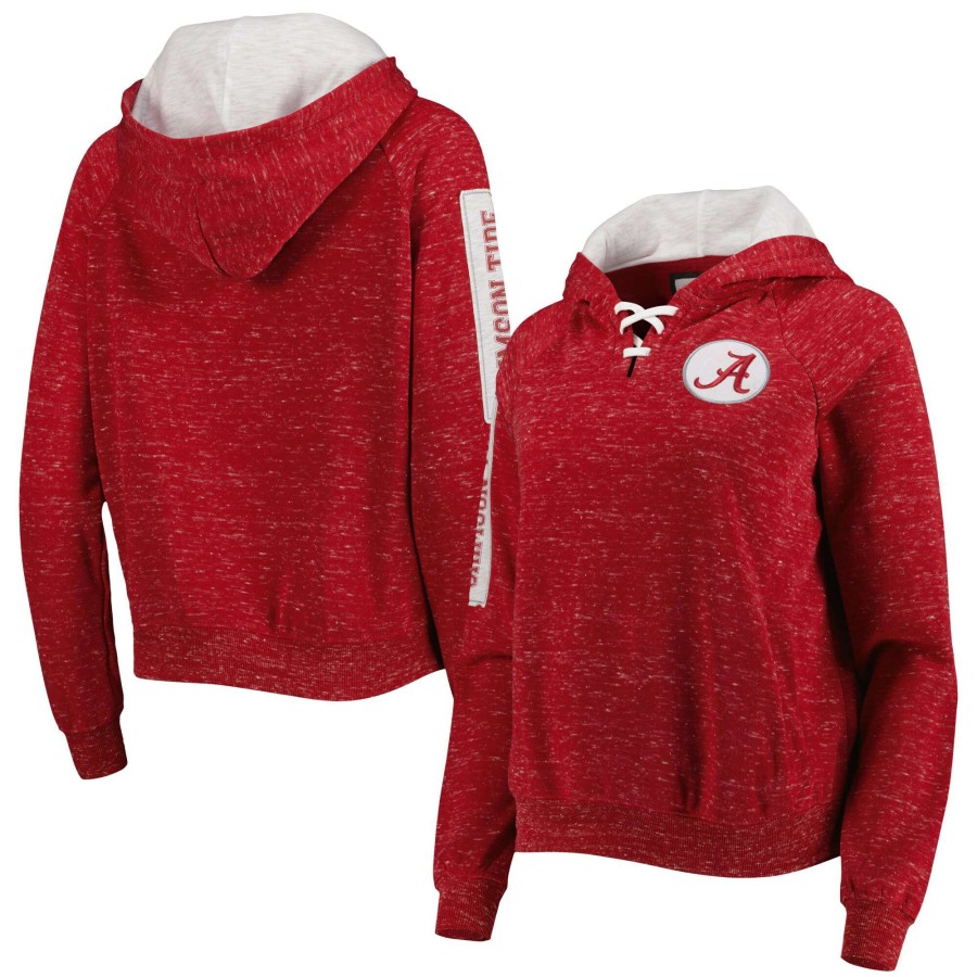 Women * | Clearance Sale Women'S Colosseum Crimson Alabama Crimson Tide The Devil Speckle Lace-Placket Raglan Pullover Hoodie