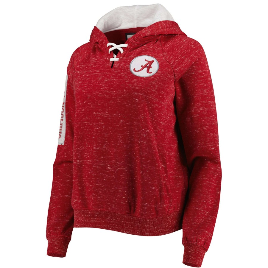 Women * | Clearance Sale Women'S Colosseum Crimson Alabama Crimson Tide The Devil Speckle Lace-Placket Raglan Pullover Hoodie