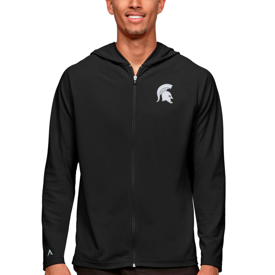 Men * | Online Sales Men'S Antigua Black Michigan State Spartans Legacy Full-Zip Hoodie