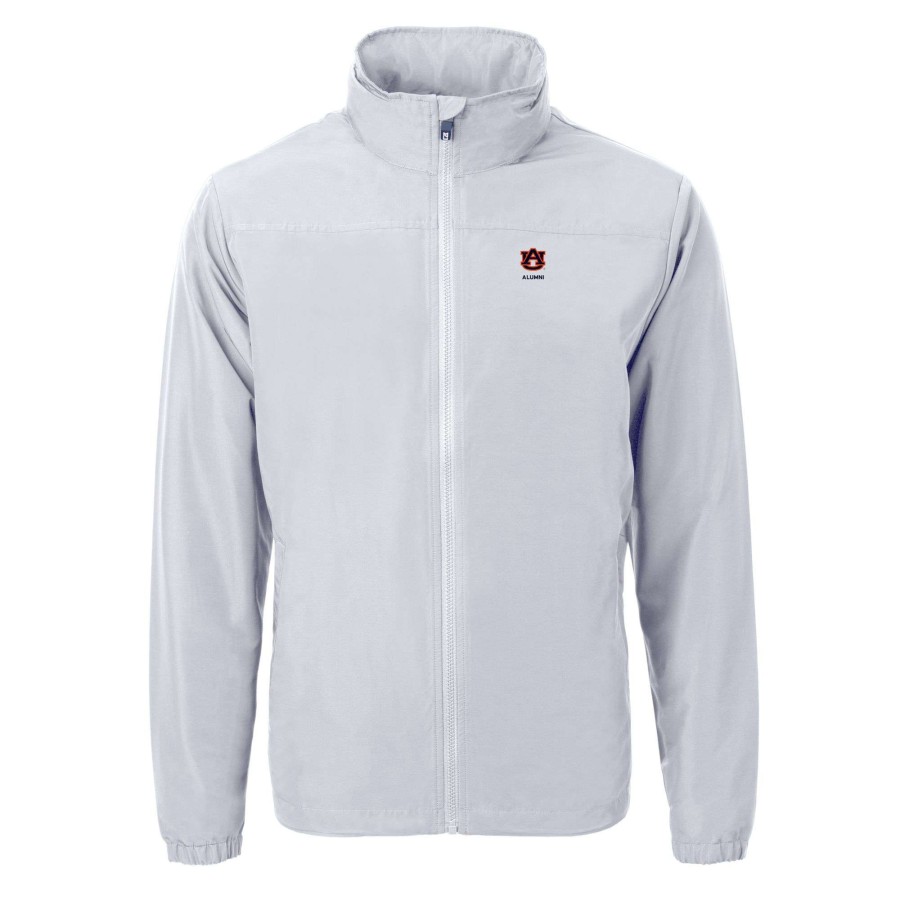 Men * | Online Sales Men'S Cutter & Buck Gray Auburn Tigers Alumni Logo Charter Eco Knit Recycled Full-Zip Jacket