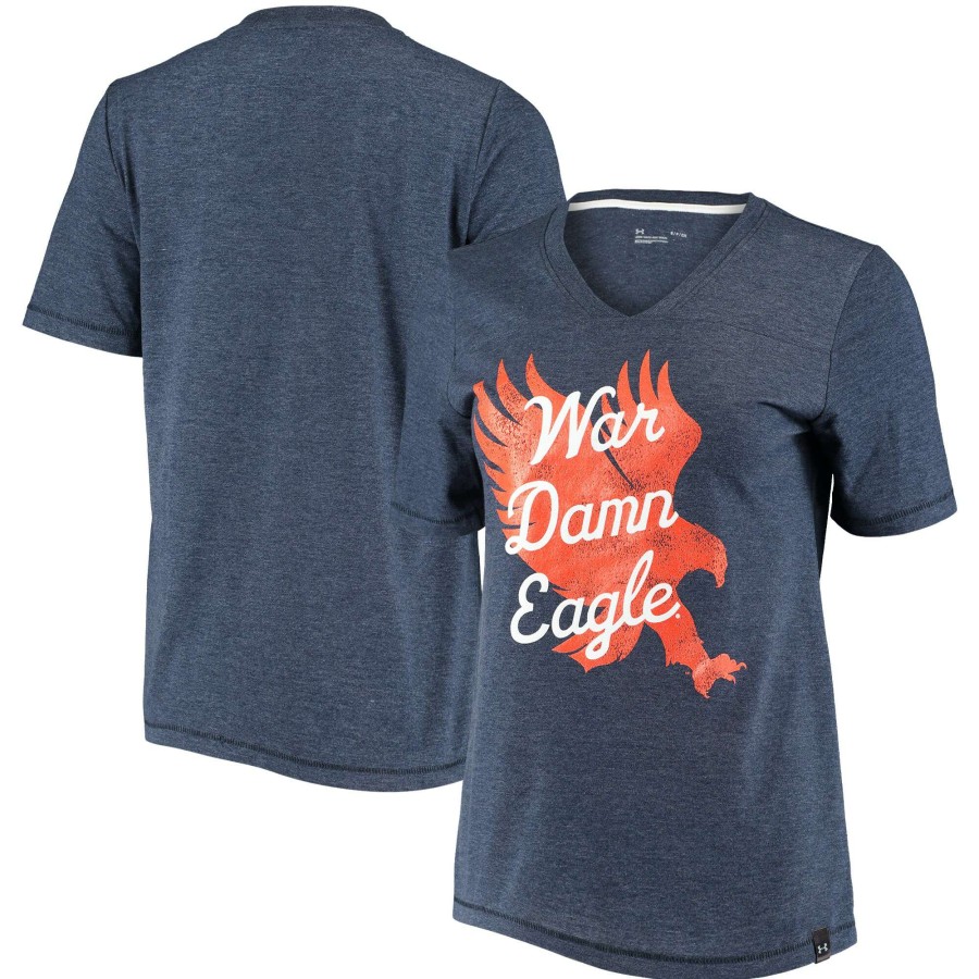 Women * | Best Quality Women'S Under Armour Heathered Navy Auburn Tigers V-Neck T-Shirt