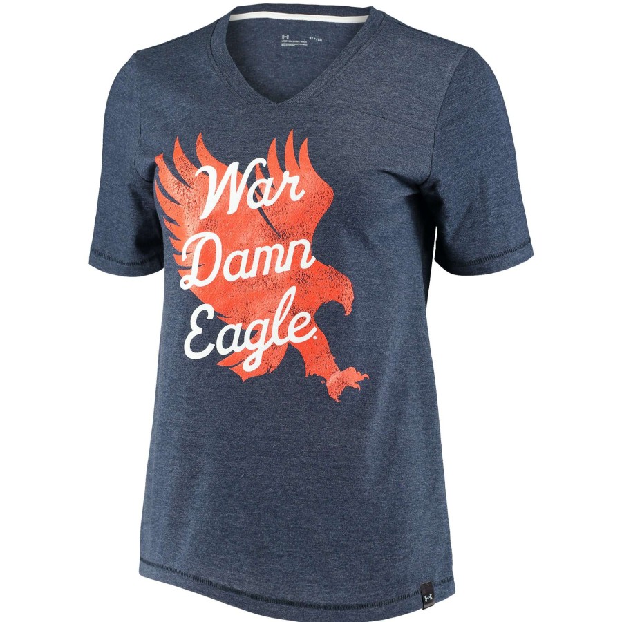 Women * | Best Quality Women'S Under Armour Heathered Navy Auburn Tigers V-Neck T-Shirt