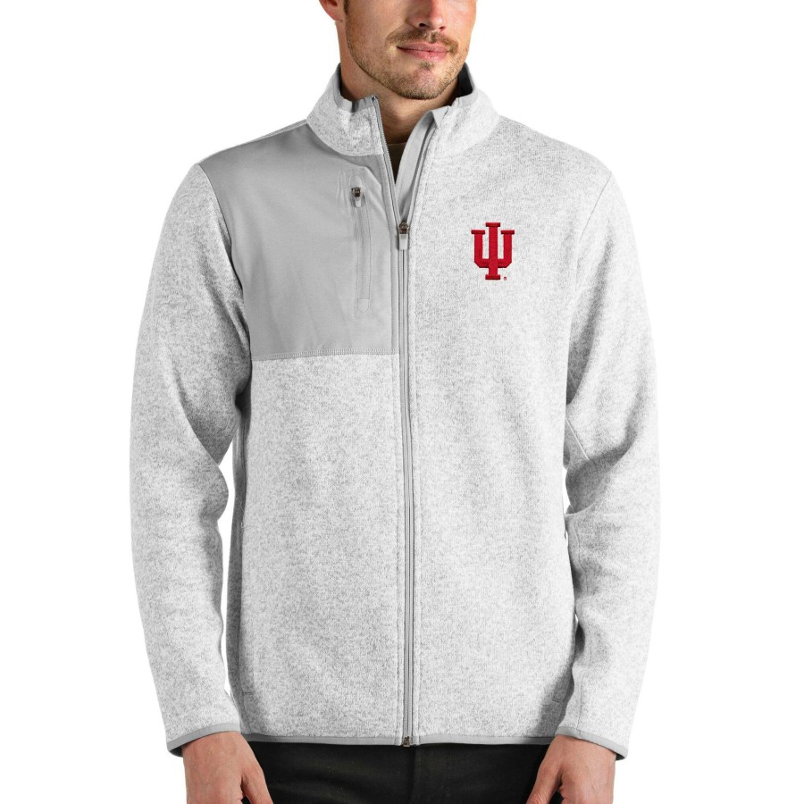 Men * | Reliable Quality Men'S Antigua Heathered Gray Indiana Hoosiers Fortune Full-Zip Jacket