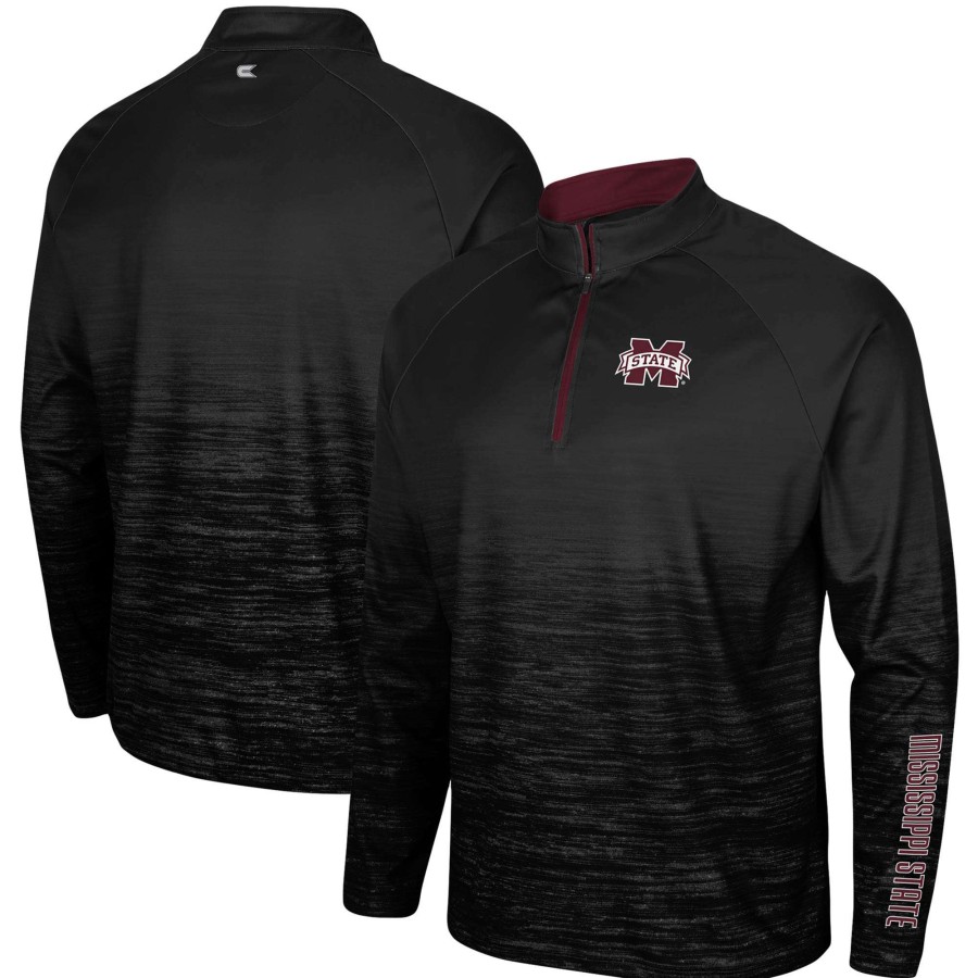 Men * | Lower Prices Men'S Colosseum Black Mississippi State Bulldogs Revertigo Raglan Quarter-Zip Jacket