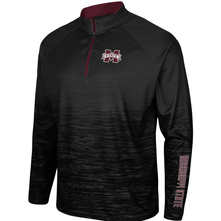 Men * | Lower Prices Men'S Colosseum Black Mississippi State Bulldogs Revertigo Raglan Quarter-Zip Jacket