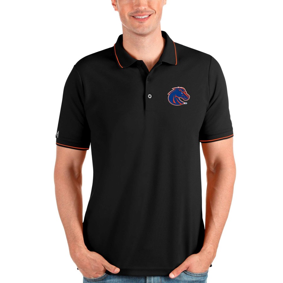 Men * | Sale Online Men'S Antigua Black Boise State Broncos Affluent Polo