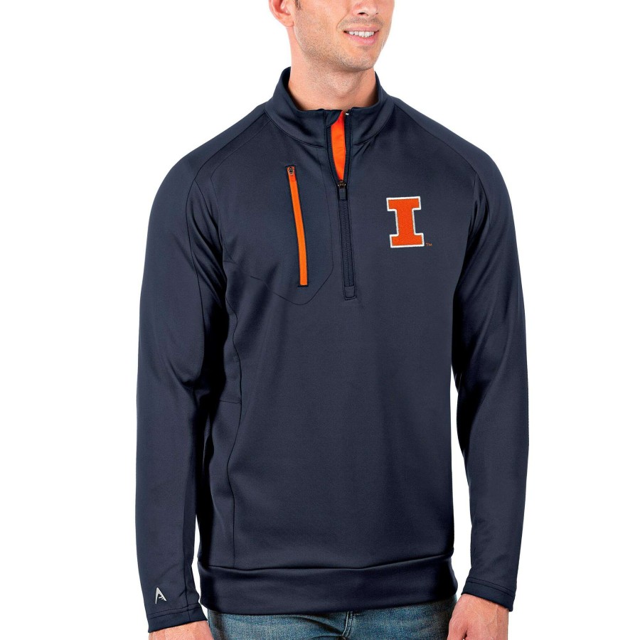 Men * | Limited Edition Men'S Antigua Navy/Orange Illinois Fighting Illini Generation Half-Zip Pullover Jacket