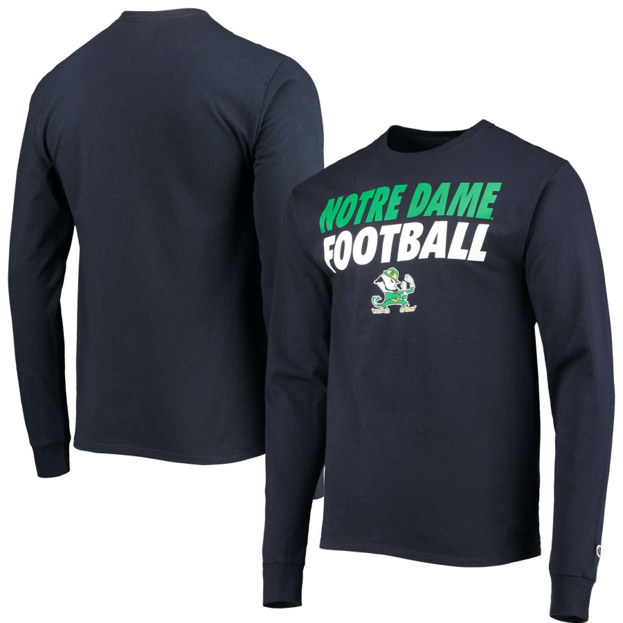 Men * | Online Discount Men'S Champion Navy Notre Dame Fighting Irish Game Ready Football Long Sleeve T-Shirt