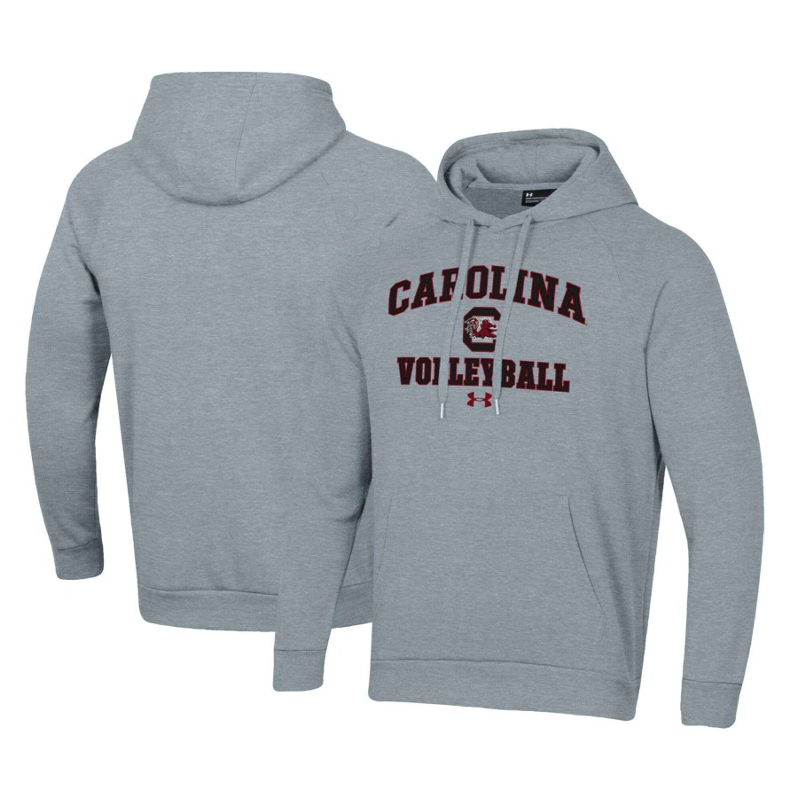 Men * | Reliable Quality Men'S Under Armour Gray South Carolina Gamecocks Volleyball All Day Arch Fleece Pullover Hoodie