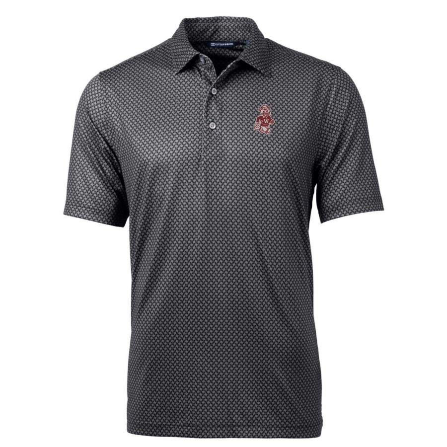 Men * | Reliable Quality Men'S Cutter & Buck Black Washington State Cougars Pike Banner Stretch Polo