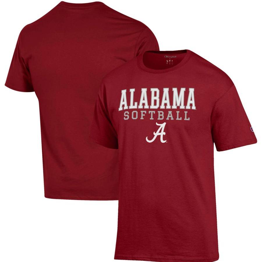 Men * | Best Quality Men'S Champion Crimson Alabama Crimson Tide Softball Stack T-Shirt