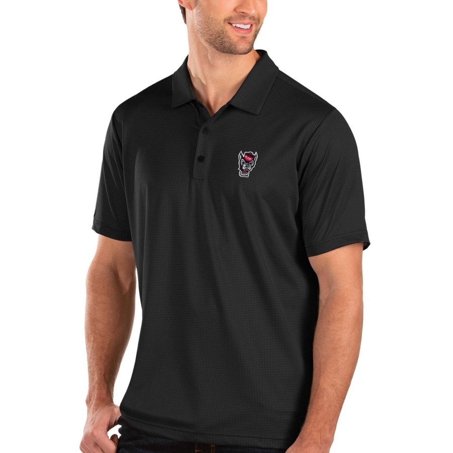 Men * | Clearance Sale Men'S Antigua Black Nc State Wolfpack Balance Polo