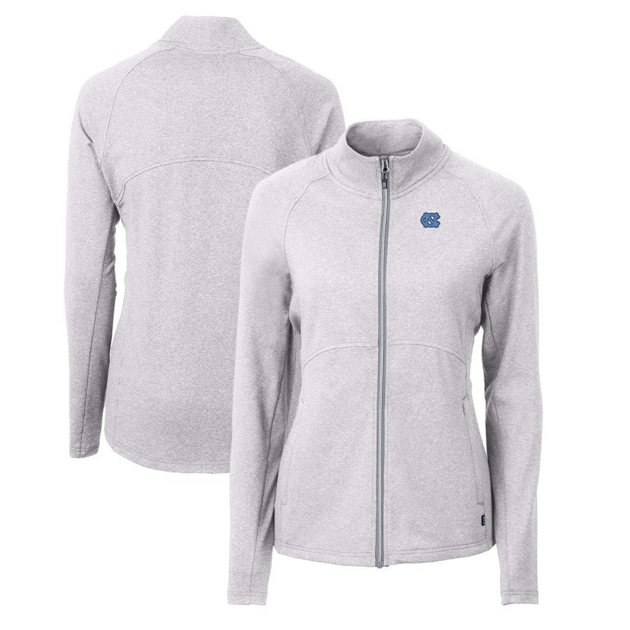 Women * | Best Quality Women'S Cutter & Buck Heather Gray North Carolina Tar Heels Adapt Eco Knit Heather Recycled Full-Zip Jacket