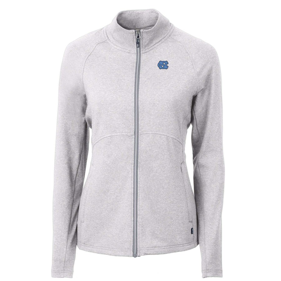 Women * | Best Quality Women'S Cutter & Buck Heather Gray North Carolina Tar Heels Adapt Eco Knit Heather Recycled Full-Zip Jacket