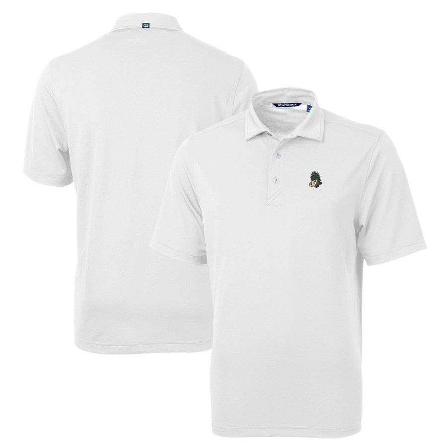 Men * | Best Sellers Men'S Cutter & Buck White Michigan State Spartans Team Big & Tall Virtue Eco Pique Recycled Polo