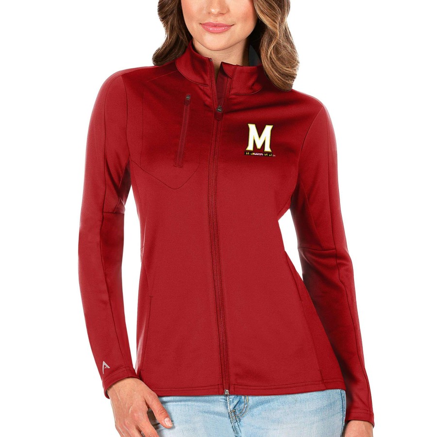 Women * | Bestsellers Women'S Antigua Red Maryland Terrapins Generation Full-Zip Jacket