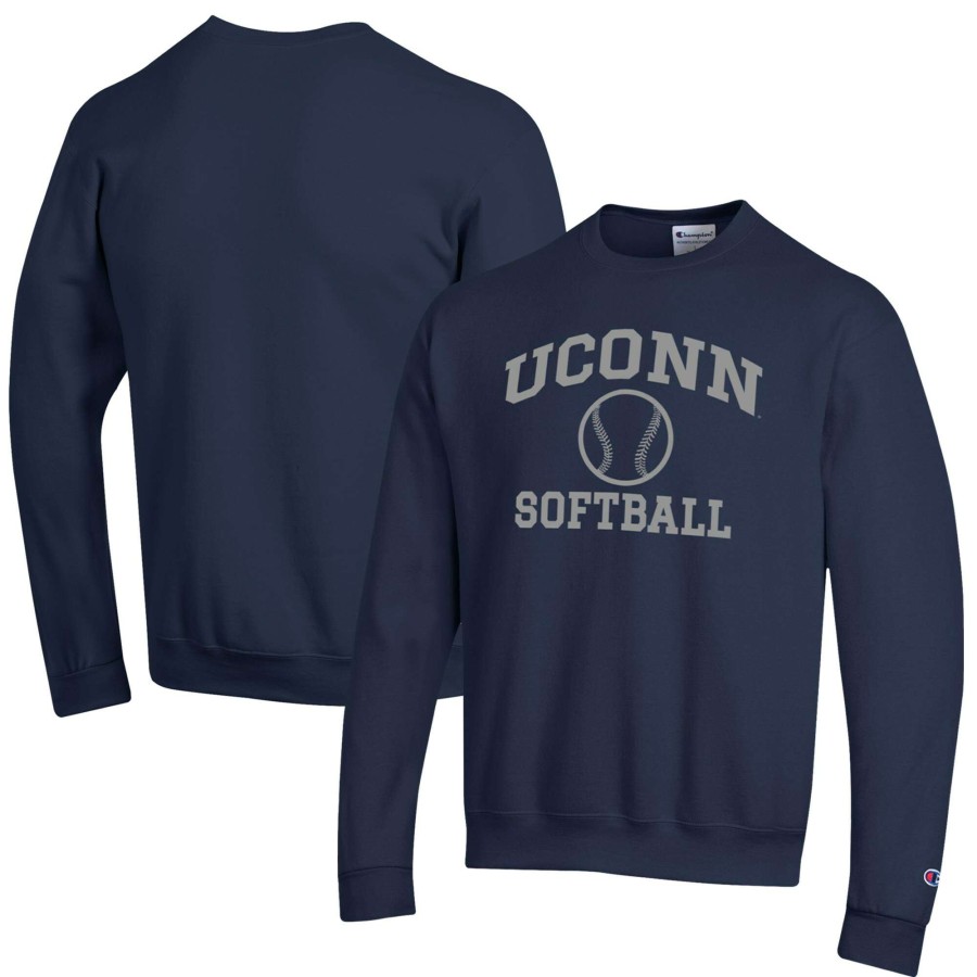 Men * | Online Discount Men'S Champion Navy Uconn Huskies Softball Icon Powerblend Pullover Sweatshirt