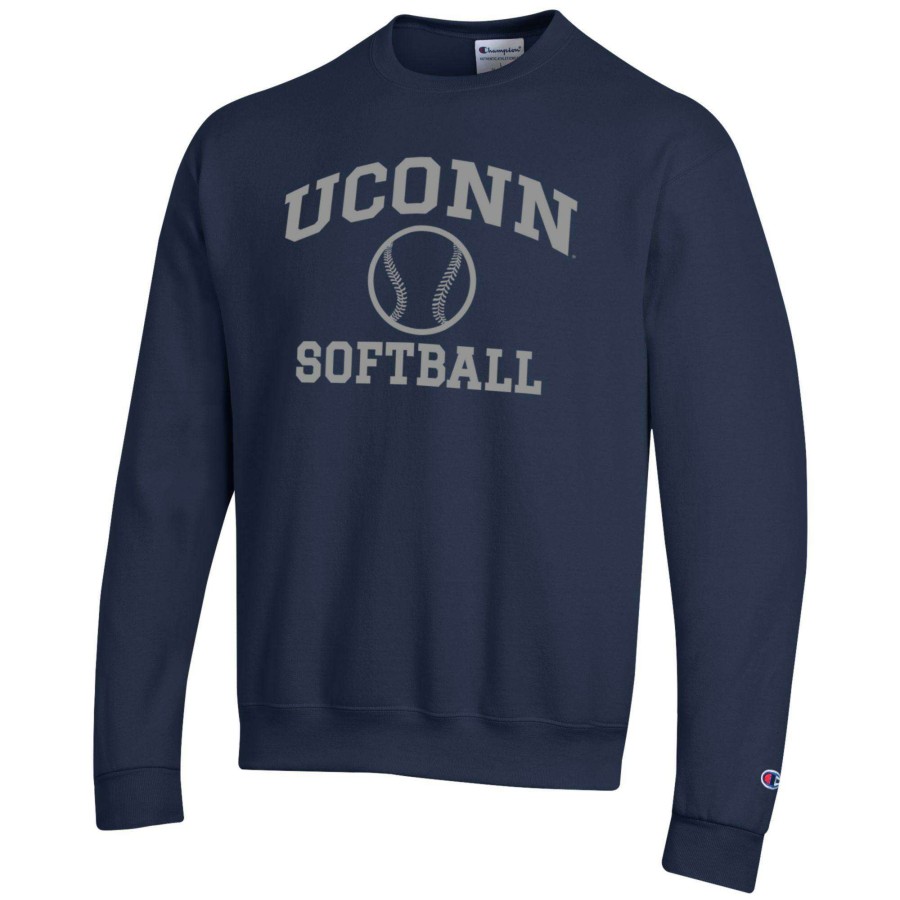 Men * | Online Discount Men'S Champion Navy Uconn Huskies Softball Icon Powerblend Pullover Sweatshirt