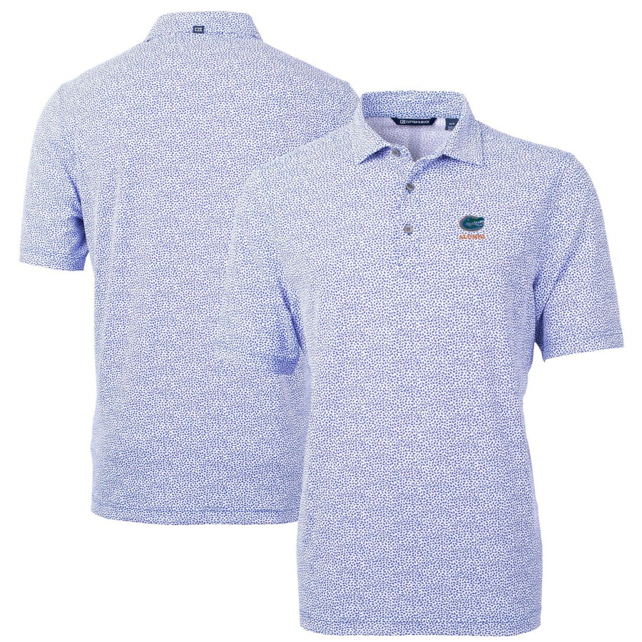 Men * | Lower Prices Men'S Cutter & Buck Royal Florida Gators Alumni Logo Drytec Virtue Eco Pique Botanical Print Recycled Polo