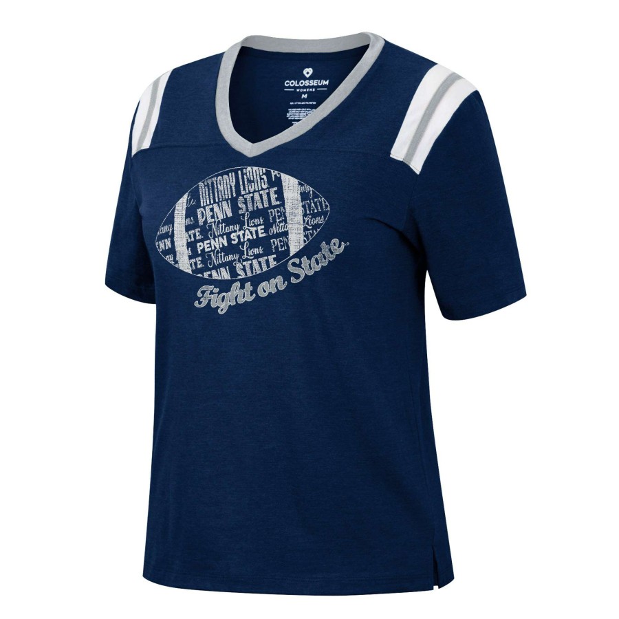 Women * | Reliable Quality Women'S Colosseum Heathered Navy Penn State Nittany Lions 15 Min Early Football V-Neck T-Shirt