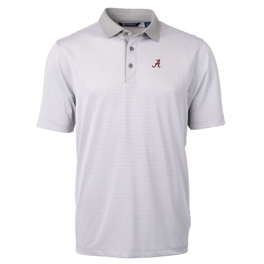 Men * | Reliable Quality Men'S Cutter & Buck Gray/White Alabama Crimson Tide Big & Tall Virtue Eco Pique Micro Stripe Recycled Polo