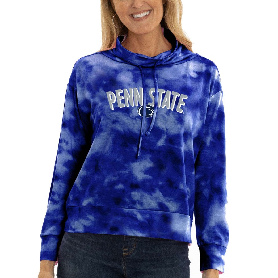 Women * | Lower Prices Women'S Blue Penn State Nittany Lions Maddie Tie-Dye Tri-Blend Pullover Hoodie