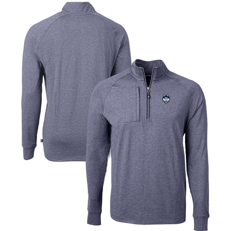 Men * | Clearance Sale Men'S Cutter & Buck Heather Navy Uconn Huskies Big & Tall Adapt Eco Knit Quarter-Zip Pullover Top