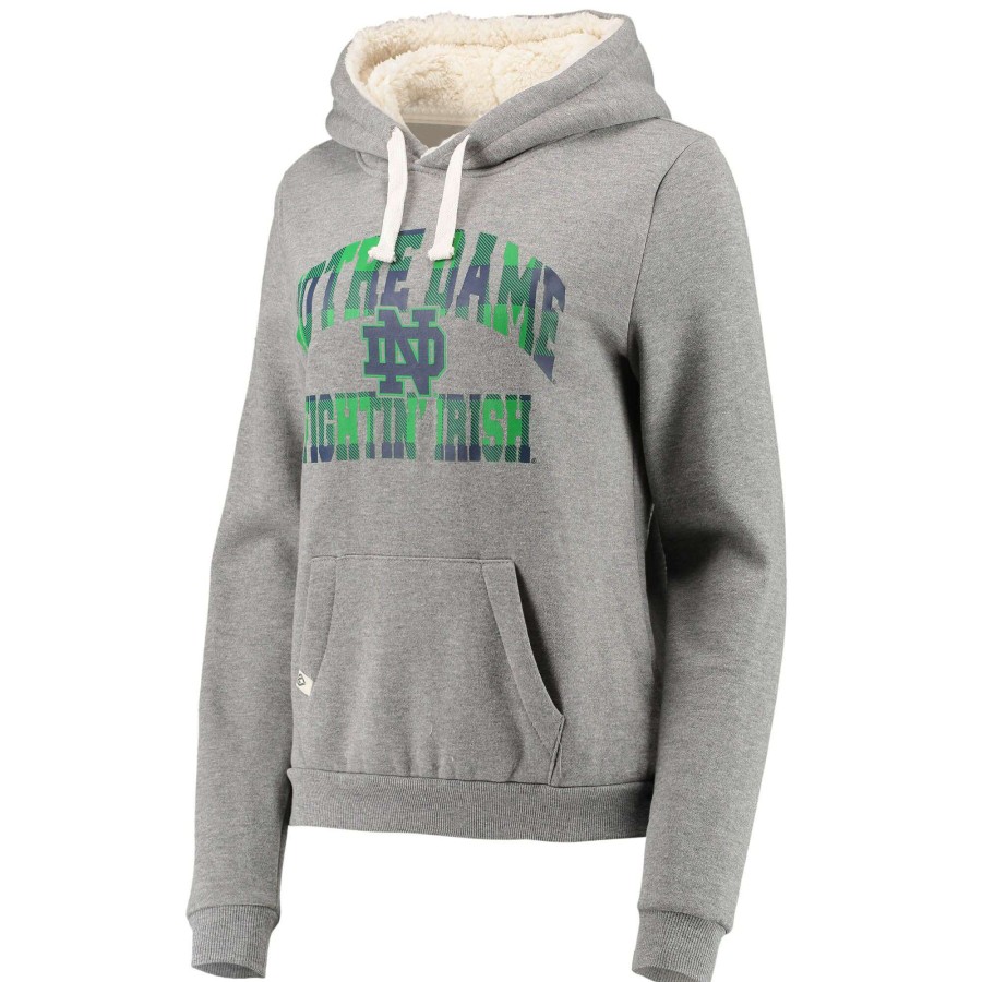 Women * | Discount Store Women'S Colosseum Heathered Gray Notre Dame Fighting Irish Plaid Sherpa Pullover Hoodie